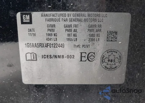 2015 Cadillac Ats Standard from USA, damaged, VIN 1G6AA5RX4F0122449